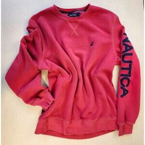 Nautica Pullover Sweatshirt Red Size Small Cotton Blend Crew Neck Logo Unisex